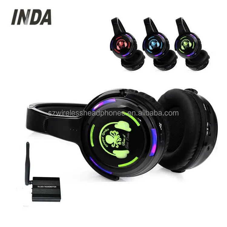 Good Cheap Best Dual Channel Silent Disco Wireless Headset  LED Light Silent Party Headphones
