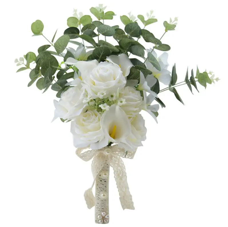 Buket Bunga Buatan Tangan Pengantin Romantis, Bunga Mawar Calla Lily Pernikahan Romantis Mewah Terbaru