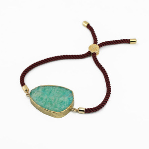 BN4012-Cuentas de piedra amazonita natural chapada <span class=keywords><strong>en</strong></span> oro para mujer, abalorios de piedra, cordón deslizante ajustable, cuerda, pulsera - Product Image 3