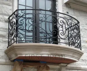 Französisch verzinktem mid stahl eisen balkon, schwarz eisen fertig balkon geländer