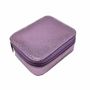 Estuche para pastillas de viaje de cuero metálico morado, caja de almacenamiento para guardar pastillas, barato