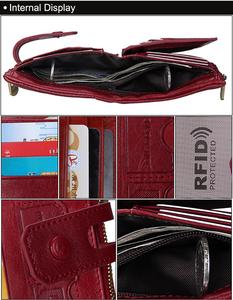 Portafoglio da <span class=keywords><strong>donna</strong></span> COWHERD personalizzato in <span class=keywords><strong>vera</strong></span> <span class=keywords><strong>pelle</strong></span> con blocco RFID, chiusura a bottone, tasche corte con cerniera vintage e fodera in poliestere - Product Image 5