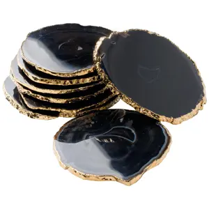 2024 Best-seller Garniture en or naturel Géode Quartz Cristal Tranches Noir Bleu Pierre Agate Tranche Coaster