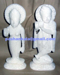 White Marble Krishna Radha Statue, Hindu God Statue - Product Image 1