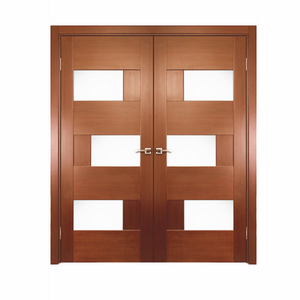 Simple Design Teak Wood Double Front <strong>Door</strong> <strong>with</strong> Frosted Glass <strong>Insert</strong> - Product Image 1