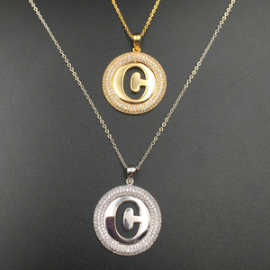 Echsio circón ronda Tag Circle con seguir la letra C collar de encanto para las mujeres delgadas de oro blanco cadena XL390 - Product Image 5