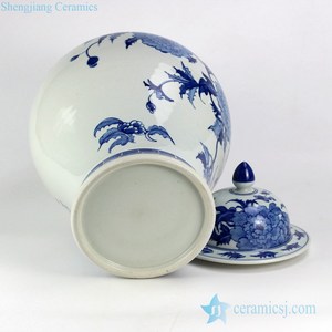 RYLU128 화려한 중국 스타일 파란색과 흰색 모란 패턴 손으로 그린 도자기 생강 항아리 - Product Image 6