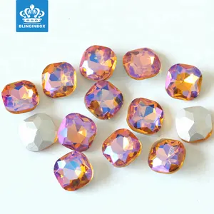 14mm Topaz AB Color Fancy Cushion Cut Square Glass Crystal Stones Loose Pointed Back Rhinestones