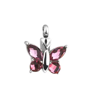 Wholesale Waterproof Material Stainless Steel Purple Stone Butterfly Jewelry Cremation Ashes Urns Keepsake Pendant