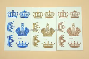 VH-130/New 2015 Metallic gold/blue/princess crowns tattoo sticker designs for girls