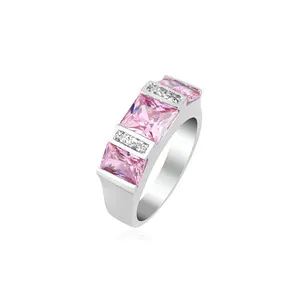Keiyue Fashion 925 argent sterling trois pierres roses zircone cubique anneaux 2024 pour fille pandora anneau