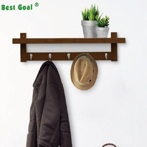 Étagère murale en bois <span class=keywords><strong>de</strong></span> bambou avec 5 crochets métalliques - Product Image 3
