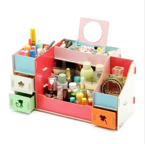 Wood Beauty Organizers Ideal Colorful Printing Table Desktop Wooden Cosmetic Storage