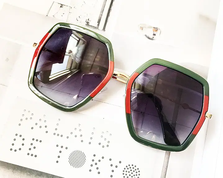 Büyük Çerçeve Parlak Kare G Kırmızı Yeşil Marka Gözlük Tasarımcısı Moda Kadın Shades 45287 yeni güneş gözlüğü