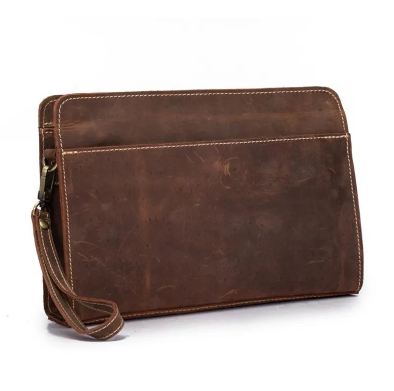 Dreamtop DTG514 Crazy horse leather vintage zipper wallet purse OEM ODM man business clutch