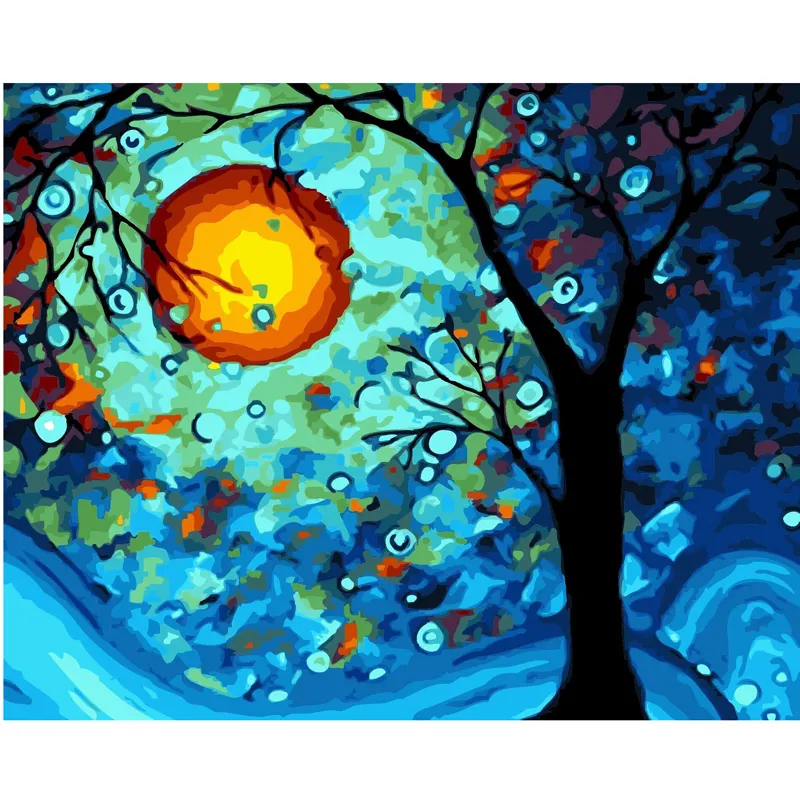 Pittura a olio 3d su tela Dream Tree e Sun Paint By Number Picture On Canvas The Canvas Print Living Room