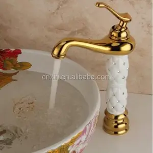Luxury Gold copper white diamond body brass hot and cold mixture deck mounted faucet BT-3