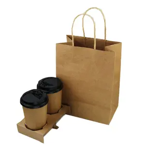 批发牛皮纸咖啡纸杯袋架，用于一次性咖啡纸杯