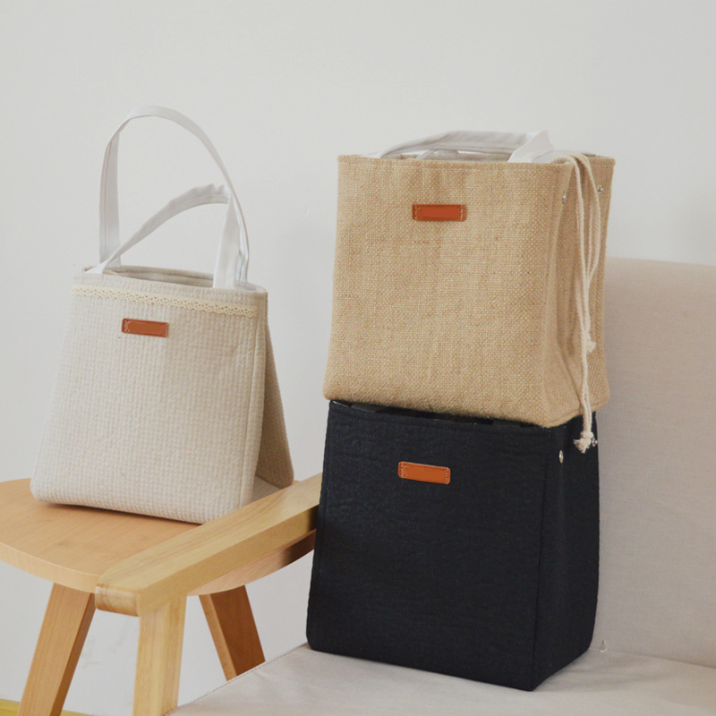 Многоразовая сумка для хранения INEO из хлопка и льна с застежкой-шнурком, белая изолированная сумка-холодильник для ланча с алюминиевой фольгой