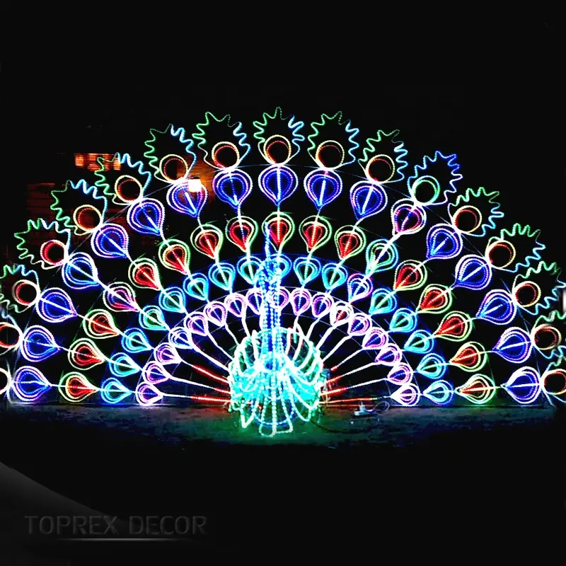 Dekorasi Natal merak RGB biru putih hangat putih memancarkan cahaya Motif Led cahaya Motif 3D dengan perubahan warna Ip65