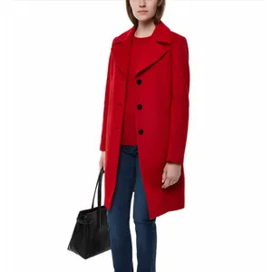 Women Red Long Winter Cashmere Coat Ladies