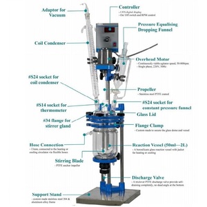 प्रयोगशाला उपयोग के लिए 2 एल उच्च बोरोसिलिकेट ग्लास टैंक रिएक्टर के साथ प्रयोगशाला उपयोग के लिए - Product Image 3