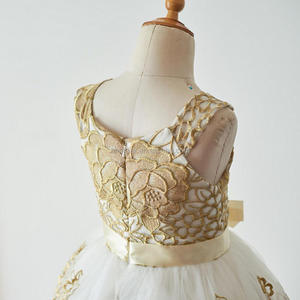 <strong>Gold</strong> Lace Ivory Tulle Wedding <strong>Flower</strong> <strong>Girl</strong> <strong>Dress</strong> Princess Birthday Party <strong>Dress</strong> Kids Toddler Baby <strong>Girl</strong> <strong>Dress</strong> - Product Image 4