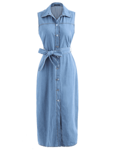 Summer Sleeveless With Blet Design Casual <strong>Dresses</strong> Length <strong>Denim</strong> Women <strong>Dresses</strong> for Lady - Product Image 6