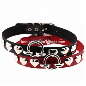 Personalità esagerata Rivetti <span class=keywords><strong>Cuore</strong></span> Anello Choker DELL'UNITÀ di elaborazione LeatherJewelry Harajuku Punk Gothic Dichiarazione Collana - Product Image 5