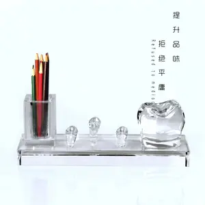 Big glass crystal pen and business card holder for dental clinics decor and gifts