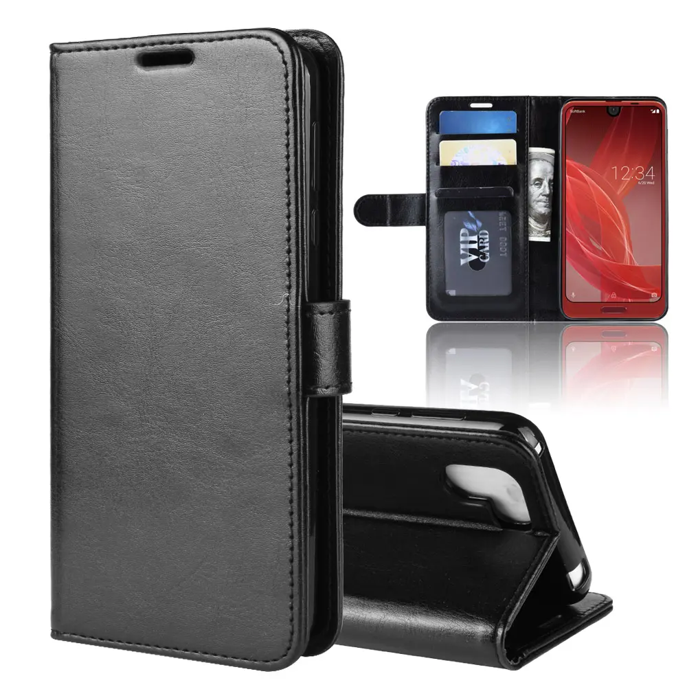 R64 PU Stand Card Holder Wallet Flip Leather Case For Aquos R2 SH-03K/SHV42