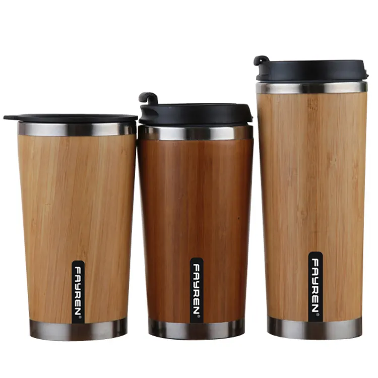 Nuovo stile personalizzabile eco di bambù al di fuori 18 / 8 in acciaio inox all'interno auto viaggi di bambù tazza di caffè