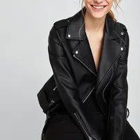 Women's Black PU Leather Motorcycle Jacket