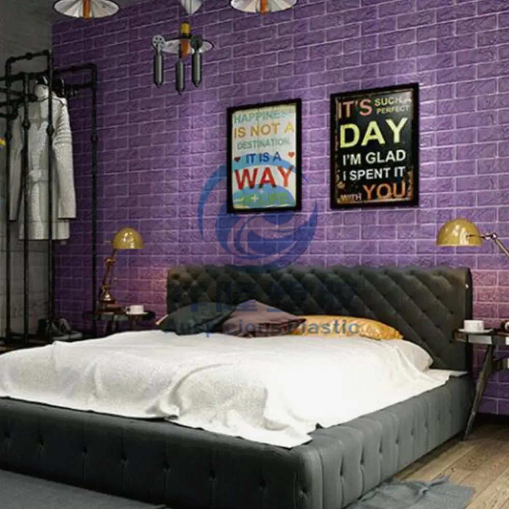 Hot Modern 3D Brick Pattern Wallpaper Bedroom Living Room Wall Background Purple