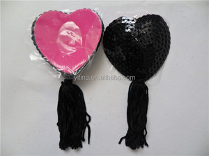 Sexy Heart-shaped <strong>Nipple</strong> Cover NC003Z Self Adhesive Lingerie Sequin <strong>Tassel</strong> <strong>Nipple</strong> Cover Breast Pasties with Middle <strong>Tassel</strong> - Product Image 3