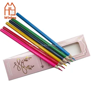 רגיל צבע 6pcs ארוך צבע עיפרון ארוז זהב נייר תיבת סט