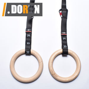 Juego de anillos de gimnasia de madera para gimnasio con correas de mosquetón ajustables para anillos de ejercicio antideslizantes - Product Image 1