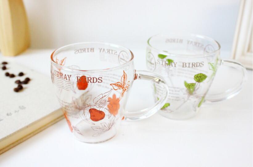 350ML Custom made glass coffee mug with printing by decal