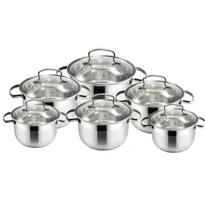 Kitchen utensil stainless steel cookware set cooking pots and pants with tempered glass lid
