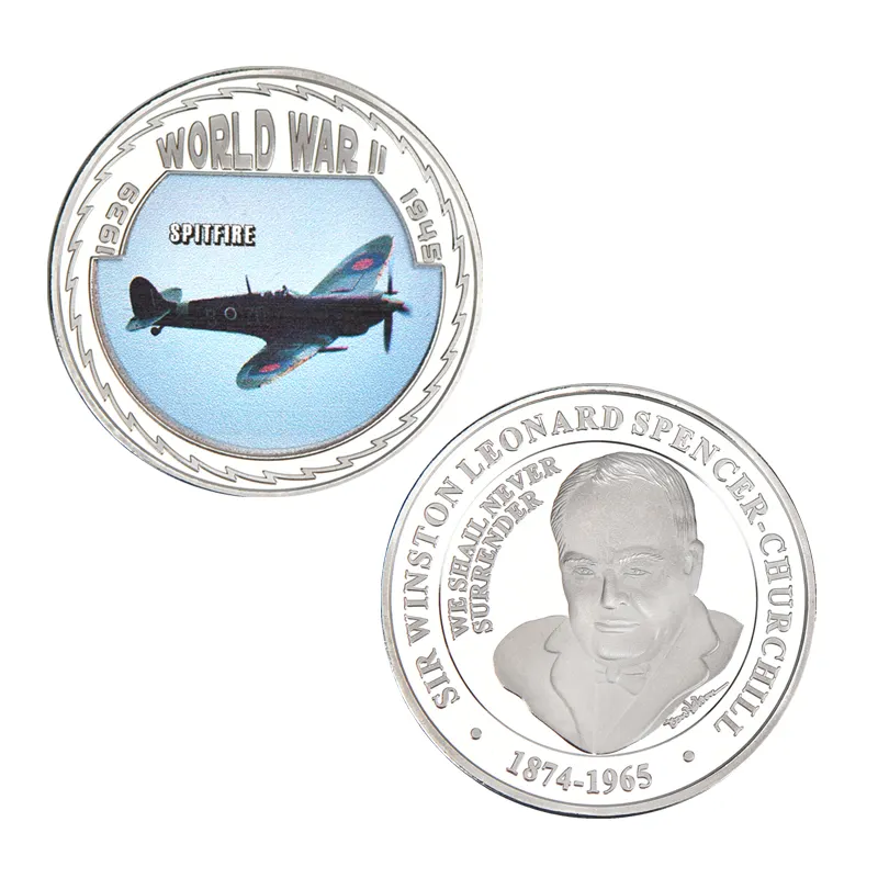 Amazon vendita calda del metallo cinque stile moneta d'argento con il contenitore di regalo della seconda guerra mondiale aereo souvenir moneta militare set di monete per la vendita