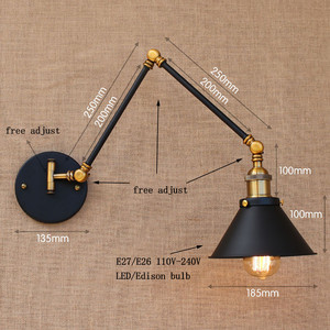 Lampada da parete Vintage in ferro industriale <span class=keywords><strong>con</strong></span> LED a <span class=keywords><strong>braccio</strong></span> oscillante lungo per parete E26 Base per illuminazione cucina nera - Product Image 6