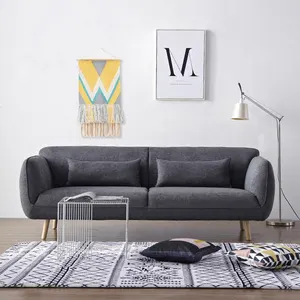 3 Seater Modern Fabric Sofa With Wooden Legs