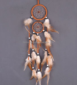Tricoté à la main Double <span class=keywords><strong>cercle</strong></span> <span class=keywords><strong>attrape</strong></span>-rêves breloques pendentif plume fumigée pour la décoration de la maison - Product Image 5