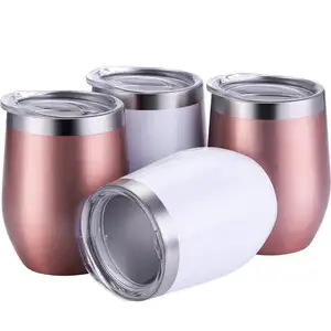 כפול קיר 12oz מבודד נירוסטה יין כוס stemless יין זכוכית עם שפה