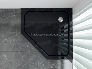 Baki Pancuran Pentagon Besar dari Akrilik ABS Putih Hitam Murni Eropa untuk Kamar Mandi - Product Image 5