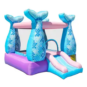 Small Bounce House Inflatable Mermaid Bouncy Castle House With Air Blower For Kids Party