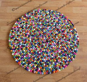 Alfombra de Lana Hecha a Mano con Bolas de Fieltro, Alfombra Redonda de Algodón para Sala de Estar, Alfombra de Lana de Fieltro Hecha a Mano Multicolor / Bolas de Fieltro Tejidas a Mano NP - Product Image 5