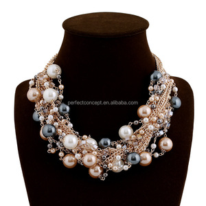 Collana di Perle Stile Bohémien Multicolore Placcata <span class=keywords><strong>Oro</strong></span> con Catena Intrecciata per Matrimoni, Fidanzamenti e Regali - Product Image 1