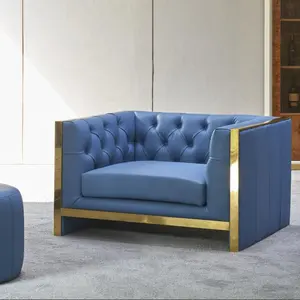 意大利设计超细纤维皮革不锈钢沙发客厅沙发