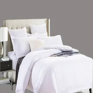 Chinese Factory Manufacturer Luxury 100% Cotton White Bed Sheet Bedding Set Linen Bedding Set Plain Satin Jacquard Dobby Stripe